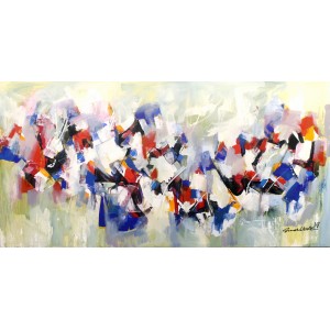 Mashkoor Raza, 36 x 72 Inch, Oil on Canvas, Abstract Painting, AC-MR-238